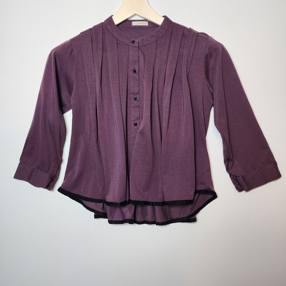 Xoxo Pleated Button Front High Low Blouse Plum Purple Size Small